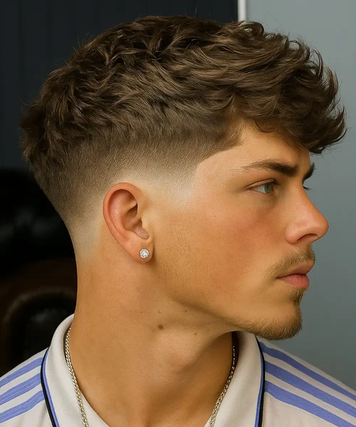 Skin fade haircut with seamless blending being perfected at professional barbershop